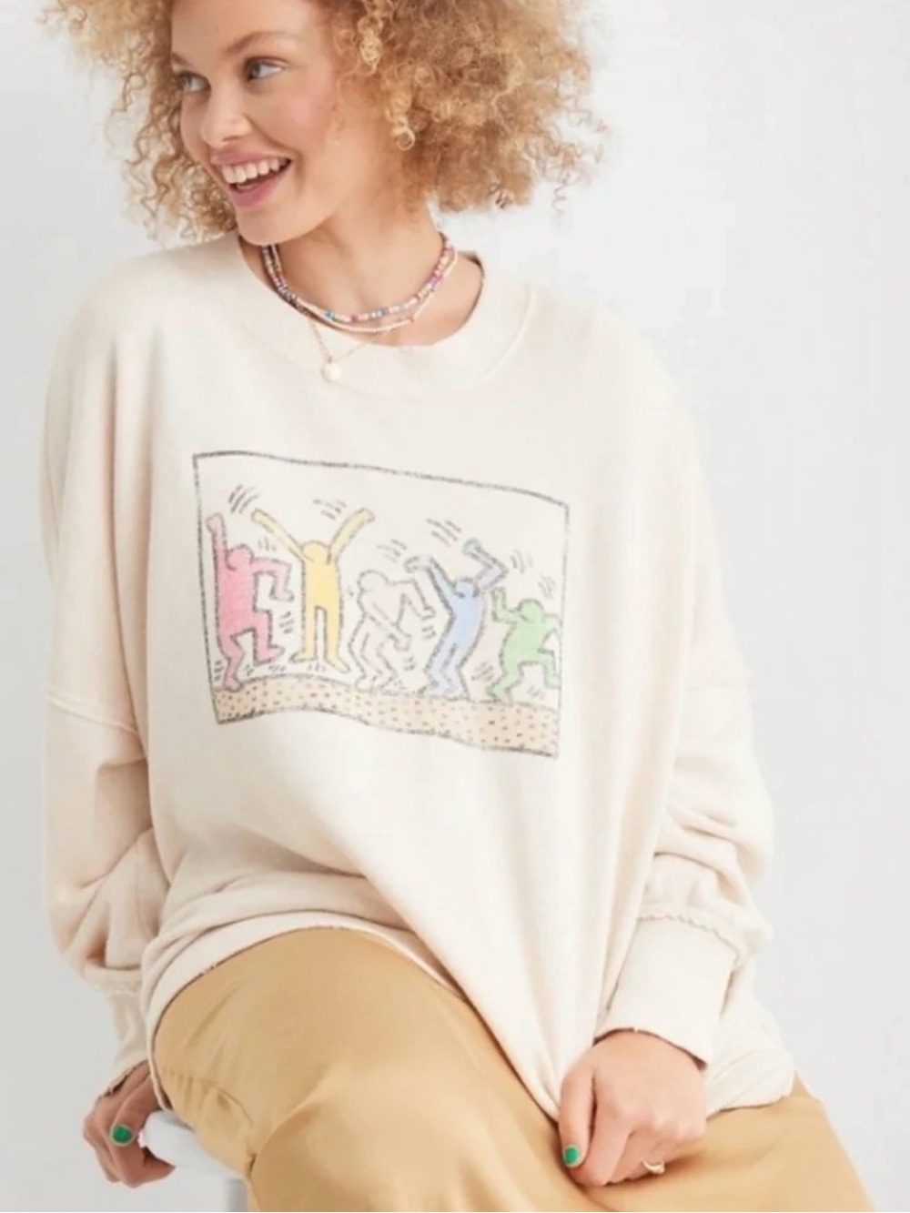 Aerie Oversized Keith Haring Graphic Sweatshirt - Cream